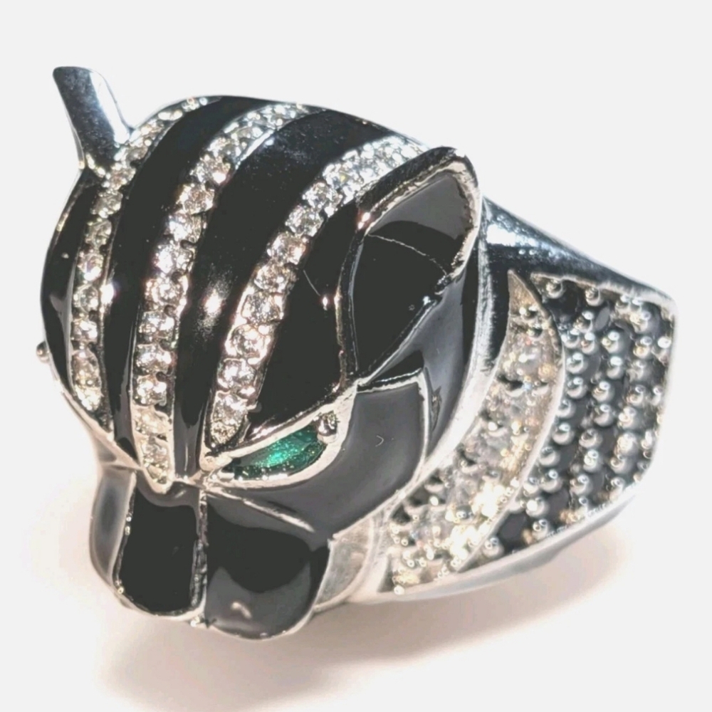 Retro 3Ct Round Cut Lab-Created Diamond Onyx Men's Black Panther Ring Sz 12 - Picture 5 of 17